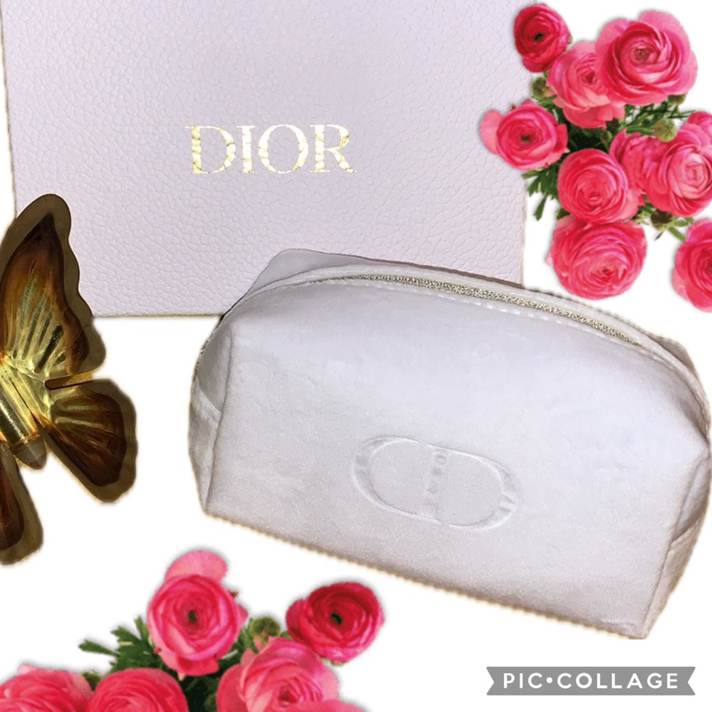 Authentic Christian Dior 2023 Velvet Plush Big Logo Vanity Case Cosmetics Pouch